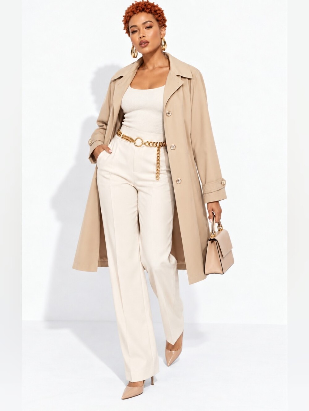 Calvin Klein Beige Hooded Trench Coat | Removable Hood | Fully Lined